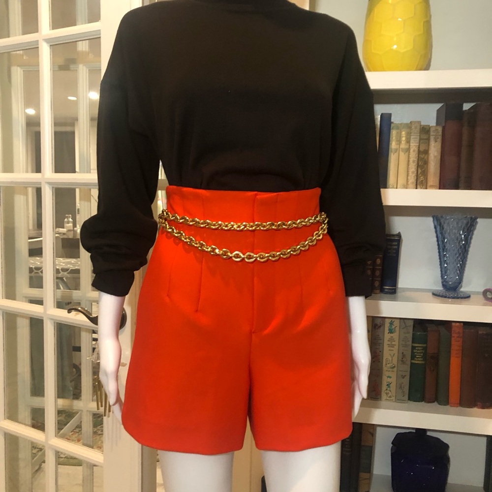 Zara Orange High Waisted Shorts (Gold Belt NOT Included)